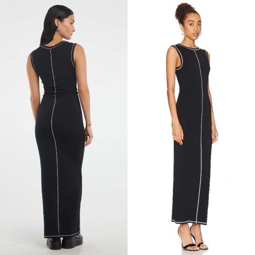 The Line By K Inez Maxi Dress XS Black Contrast Stitch Bodycon Sleeveless - Picture 3 of 12